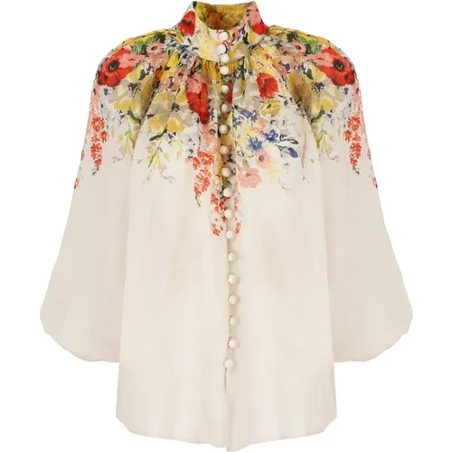 Blusenshirt mit floralem Muster und hohem Kragen , Damen, Größe: M - Zimmermann - Modalova