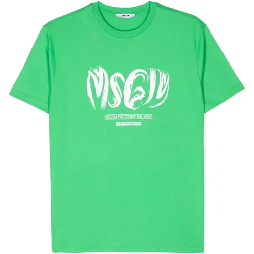 Grünes Kinder T-Shirt mit Logo-Print - Msgm - Modalova