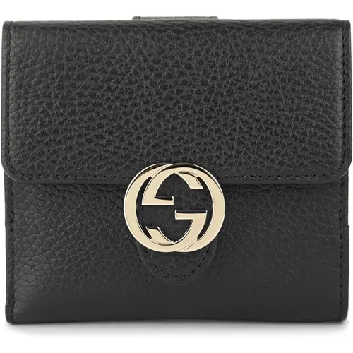 Schwarzes Leder-Bifold-Portemonnaie mit -Logo - Gucci - Modalova