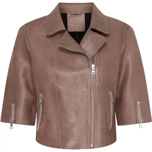 Cropped Jacket Deep Taupe Shiny Silver , female, Sizes: XS, 2XL, M, XL, S - Notyz - Modalova