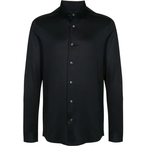 Navy Lyocell Sport Shirt , male, Sizes: M - Emporio Armani - Modalova