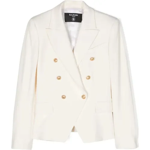 Weiße Doppelreihige Jacke für Mädchen - Balmain - Modalova