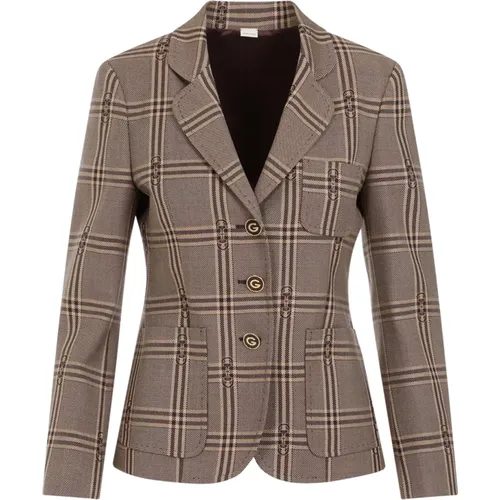 Checkered Wool Jacket Nude & Neutrals , female, Sizes: XS - Gucci - Modalova