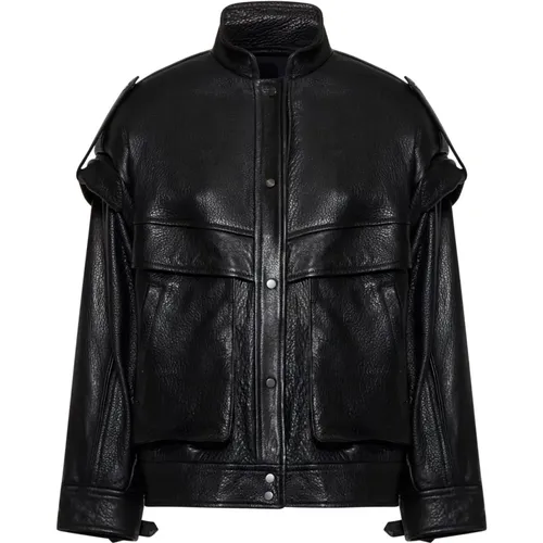 Leather Jacket with Mandarin Collar , female, Sizes: XS - Salvatore Santoro - Modalova