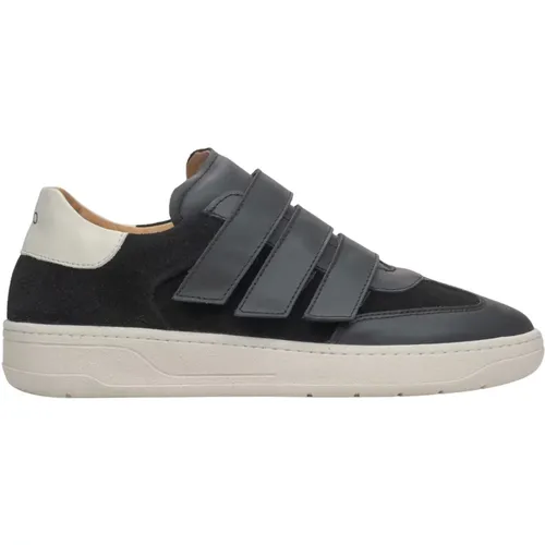 Schwarze Velcro-Sneaker für Damen aus echtem italienischem Leder und Velours , Damen, Größe: 39 EU - Estro - Modalova