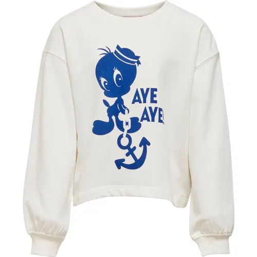Kids Sweatshirt - Weiß mit Blauem Druck - Only - Modalova