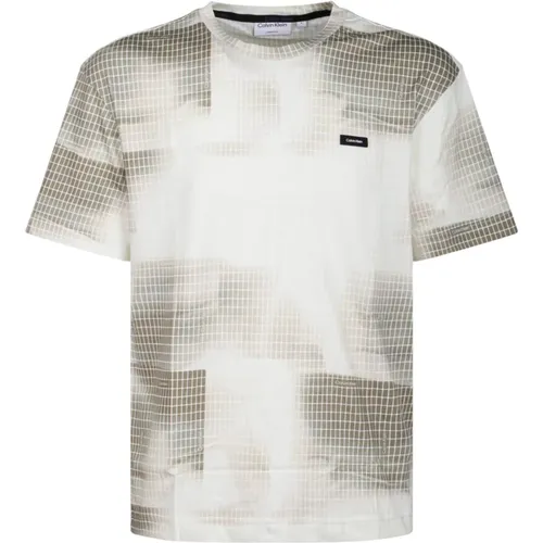 Diffused Grid Tshirt with Abstract Print , male, Sizes: XL, S, M, L - Calvin Klein - Modalova
