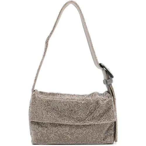 Crystal Embellished Grey Shoulder Bag , female, Sizes: ONE SIZE - Benedetta Bruzziches - Modalova