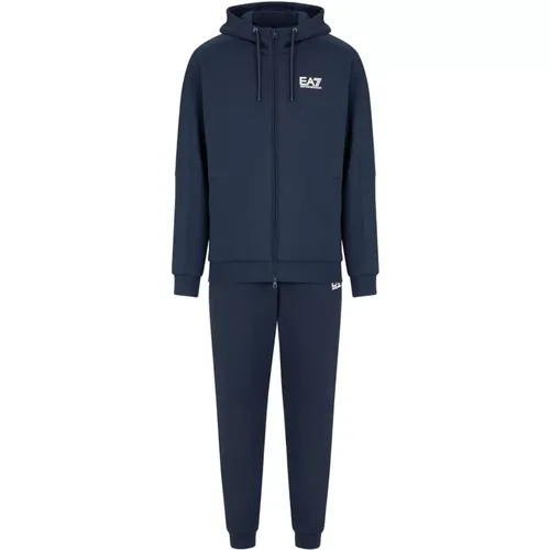 Blaues Baumwoll-Hoodie-Jogger-Set - Emporio Armani EA7 - Modalova