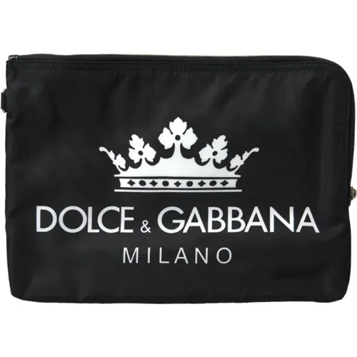 Schwarze Milano Print Nylon Pouch Clutch - Dolce & Gabbana - Modalova