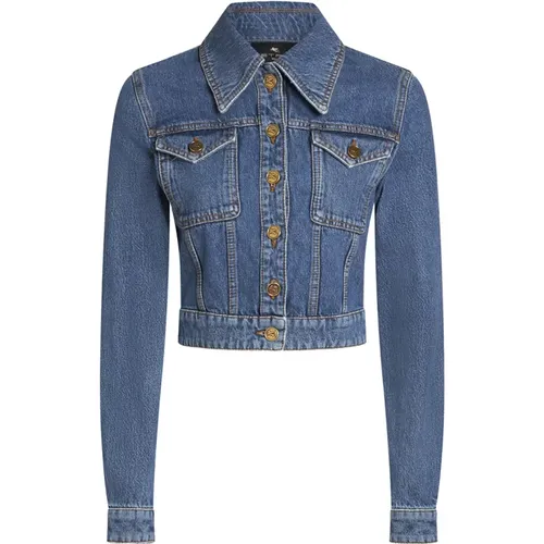 Denim Cropped Jacket Embroidered , female, Sizes: L, XL, M, S - ETRO - Modalova