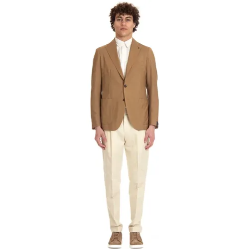 Camel Wool Silk Slim Fit Jacket , male, Sizes: M - Tagliatore - Modalova