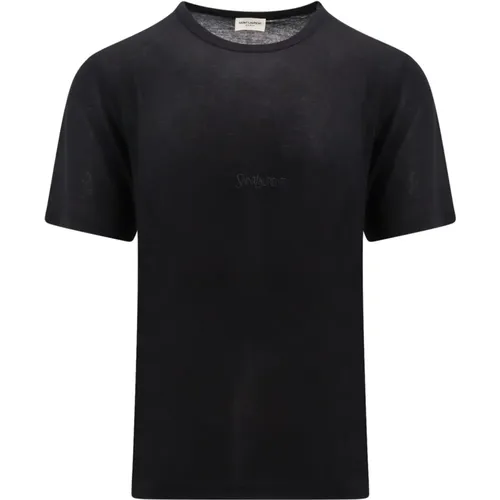 Logo-T-Shirt für Männer,Logo Besticktes T-Shirt Schwarz Kurzarm - Saint Laurent - Modalova