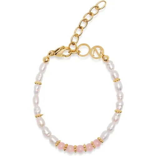 Women's Beaded Bracelet with Pearl and Pink Opal , Damen, Größe: M - Nialaya - Modalova