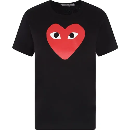 Schwarzes T-Shirt mit Herzdruck - Comme des Garçons Play - Modalova