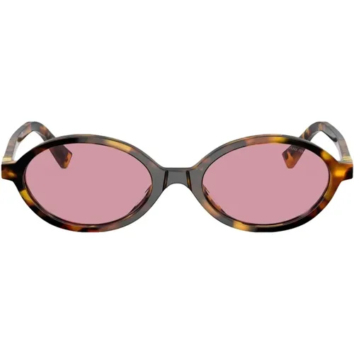 Womens Oval Acetate Sunglasses in Tortoise , female, Sizes: 50 MM - Miu Miu - Modalova