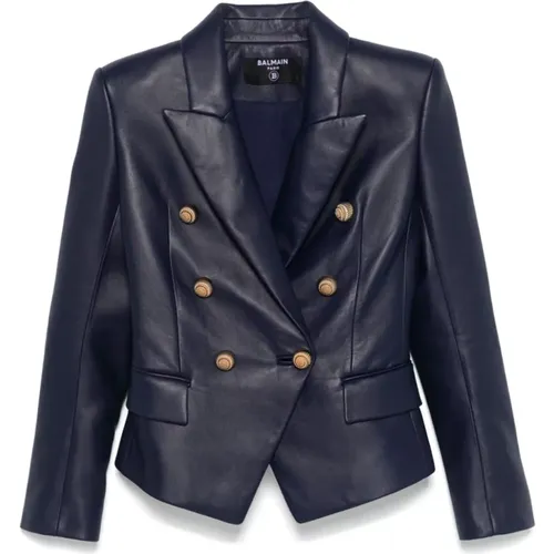 Double-Breasted Lambskin Jacket , female, Sizes: M, S - Balmain - Modalova