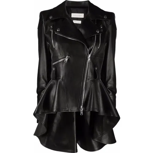 Schwarzer Biker Peplum Mantel - alexander mcqueen - Modalova