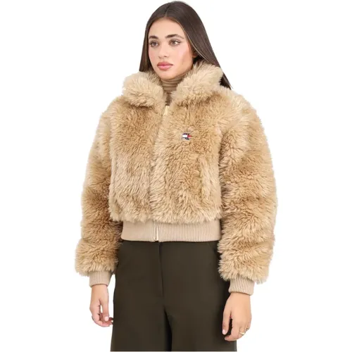 Beiger Shearling Pelzmantel Damen Herbst Winter , Damen, Größe: XS - Tommy Jeans - Modalova