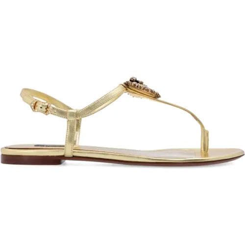 Flache Sandalen mit Knöchelschnalle , Damen, Größe: 36 1/2 EU - Dolce & Gabbana - Modalova
