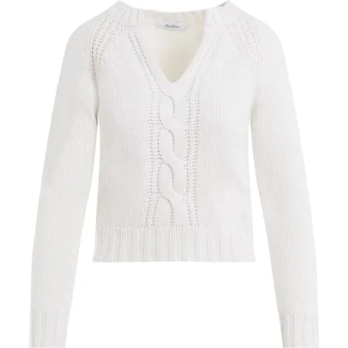 V Neck Cable Sweater in Cream , female, Sizes: S, XS - Max Mara - Modalova