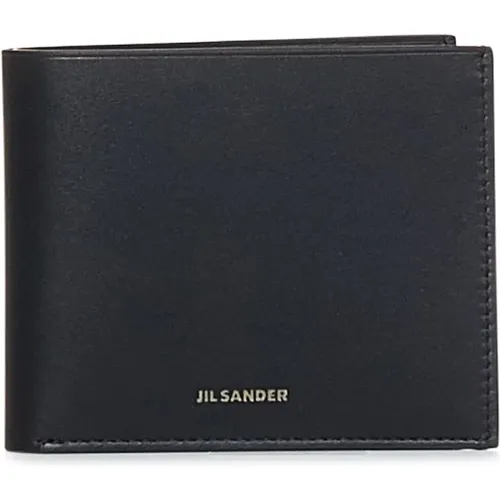 Schwarze Brieftasche mit Silber Logo Druck,Schwarze Kalbsleder Geldbörse - Jil Sander - Modalova