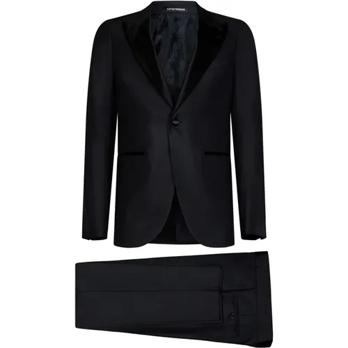 Aw23 Textured Wool Silk Tuxedo Suit , male, Sizes: S, XL, 2XL - Emporio Armani - Modalova