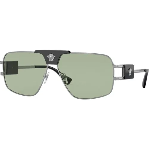 Gunmetal/Grüne Sonnenbrille,Weiße/Dunkelgraue Sonnenbrille,Gold/Grau Silber Spiegel Sonnenbrille - Versace - Modalova