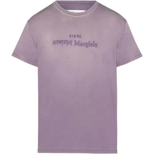Lila T-Shirt mit umgekehrtem Druck , Damen, Größe: M - Maison Margiela - Modalova