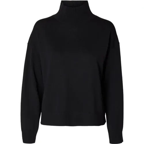 Merinowolle Rollkragenpullover - Schwarz - Selected Femme - Modalova