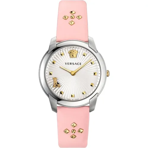 Audrey V. Pink Leder Silber Uhr , Damen, Größe: ONE Size - Versace - Modalova