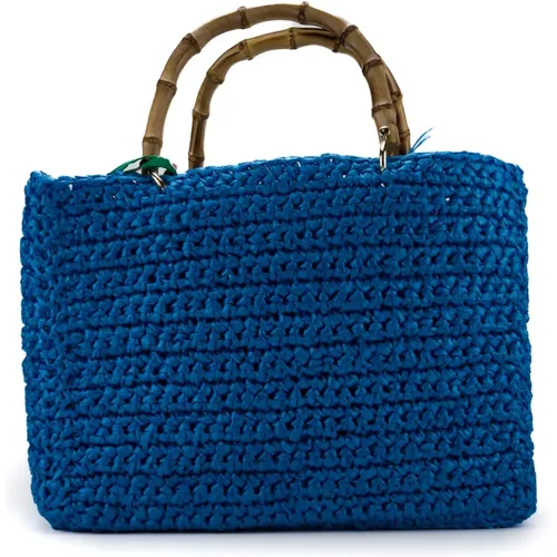 Blau Gehäkelte Shopper Tasche , Damen, Größe: ONE Size - Chica London - Modalova