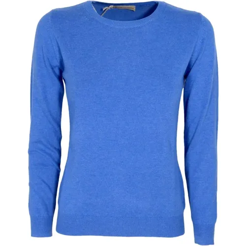 Slim Fit Kaschmir und Wolle Pullover - Hergestellt in Italien - Blau , Damen, Größe: L - Cashmere Company - Modalova