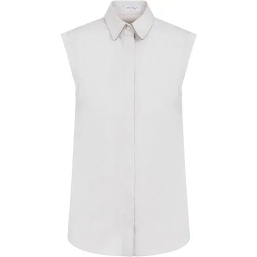 Pearl Trim Sleeveless Cotton Shirt , female, Sizes: M - BRUNELLO CUCINELLI - Modalova