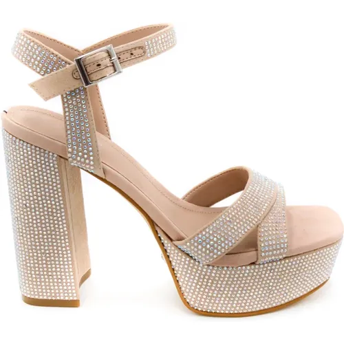 Elevate Summer Style with Leather High Heel Sandals , female, Sizes: 7 UK - Guess - Modalova