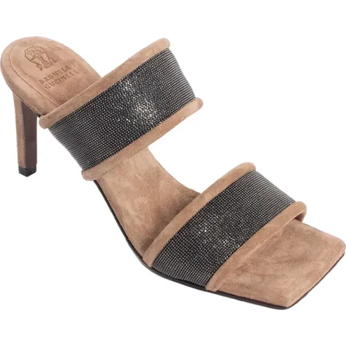 Quadracomposition Leather Sandals , female, Sizes: 7 UK - BRUNELLO CUCINELLI - Modalova