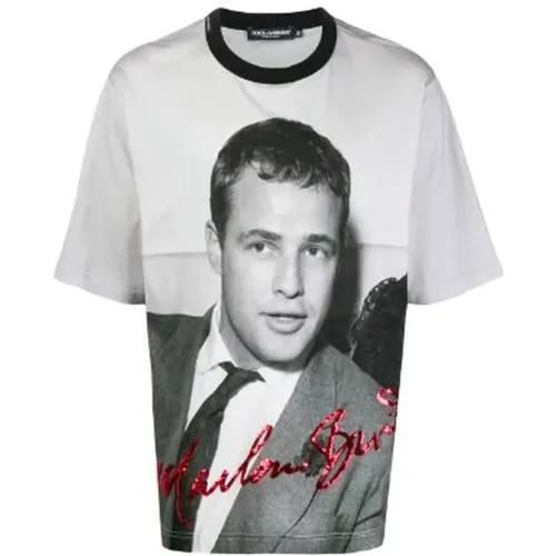 Schwarzes Marlon Brando T-Shirt für Männer , Herren, Größe: M - Dolce & Gabbana - Modalova