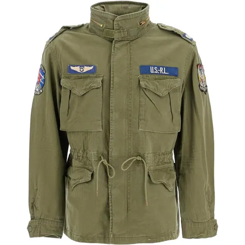 Militär Herringbone Baumwolljacke mit Patches , Herren, Größe: M - Polo Ralph Lauren - Modalova