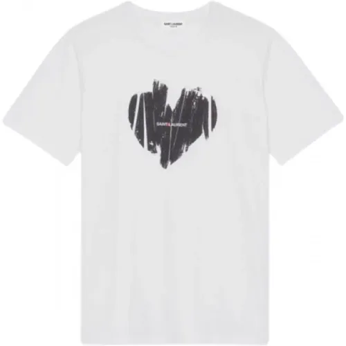 Boyfriend Rundhals T-Shirt mit Print , Damen, Größe: S - Saint Laurent - Modalova