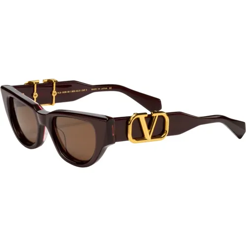 V - DUE Sunglasses in Bordeaux Yellow Gold/Dark , female, Sizes: 50 MM - Valentino - Modalova
