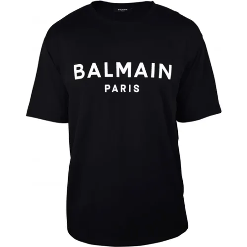 Schwarzes Logo-Print Kurzarm-T-Shirt , Herren, Größe: L - Balmain - Modalova