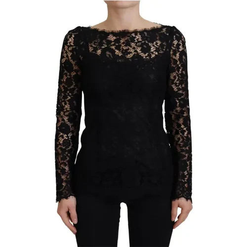 Schwarzes Oberteil mit Spitzenbesatz und langen Ärmeln - Dolce & Gabbana - Modalova