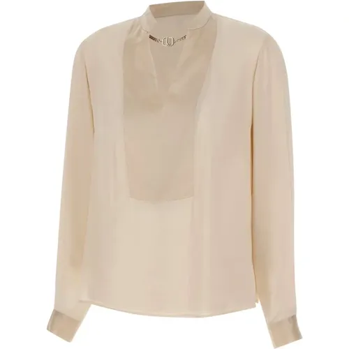 Ivory Bluse mit V-Ausschnitt und Goldkette , Damen, Größe: XL - Liu Jo - Modalova