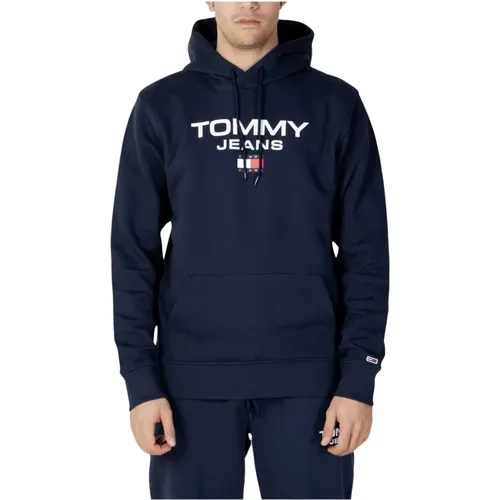 Blaues Kapuzen-Sweatshirt 100% Baumwolle , Herren, Größe: L - Tommy Hilfiger - Modalova