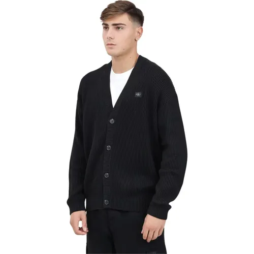 Schwarzer Cardigan Pullover Klassisches Design , Herren, Größe: L - Calvin Klein Jeans - Modalova