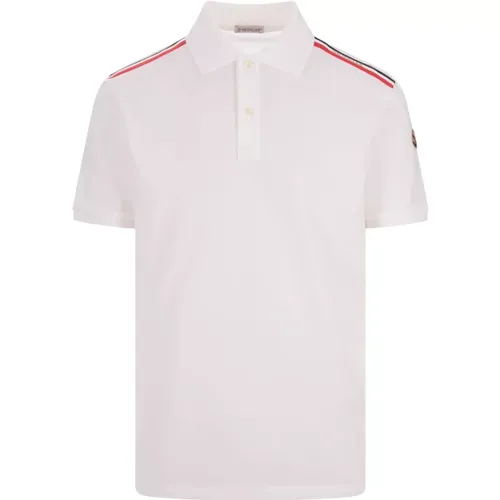 Weißes Polo-Shirt mit Dreifarbigem Detail , Herren, Größe: M - Moncler - Modalova