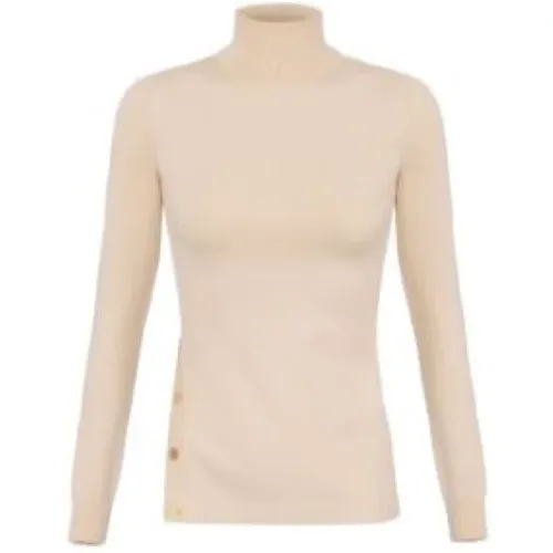 Ivory Rollkragenpullover mit Goldknöpfen , Damen, Größe: L - Elisabetta Franchi - Modalova