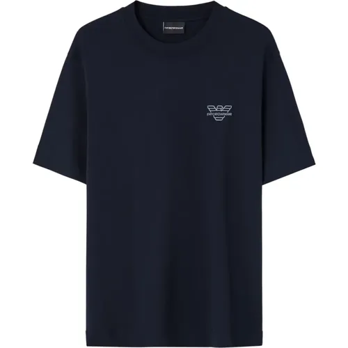 Blaues Logo-Shirt , Herren, Größe: M - Emporio Armani - Modalova