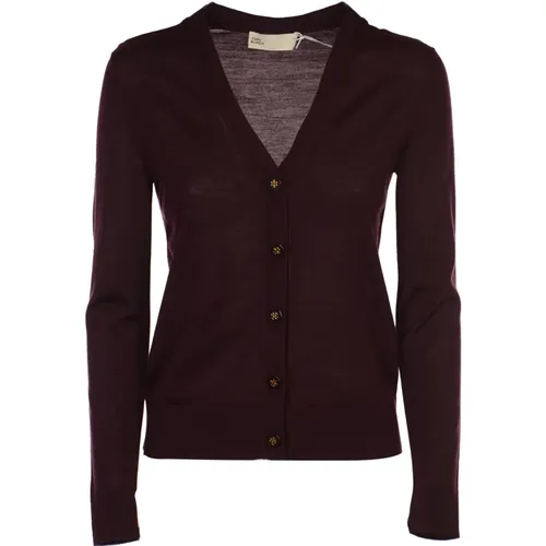 Simone Cardigan - Luxurious Wool and Silk Blend , female, Sizes: S - TORY BURCH - Modalova