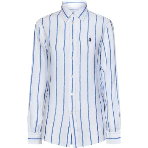 Linen Shirt with Blue Stripes , female, Sizes: M - Polo Ralph Lauren - Modalova